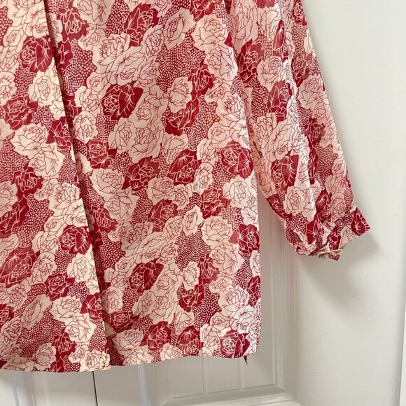 Vintage Sheer Floral Rose Button up Collar Blouse Red & White - Picture 9 of 14
